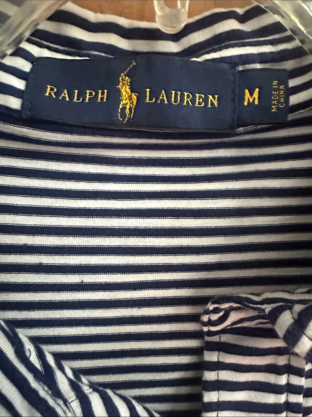 Ralph Lauren Men’s Navy and White Striped Polo with Chest Pocket